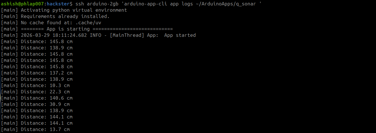 App logs showing distance readings