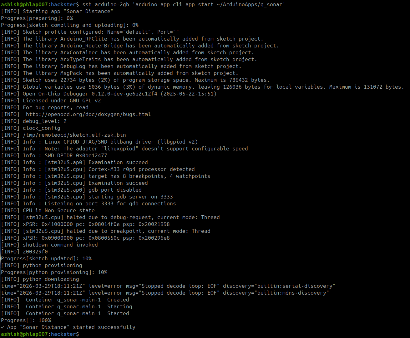 App compile, flash, and start